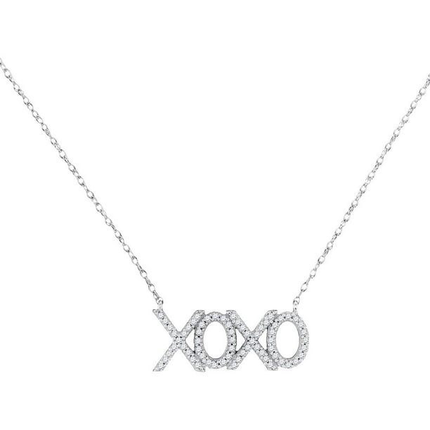 10kt White Gold Womens Round Diamond XOXO Hugs Kisses Letter Pendant Necklace 1/5 Cttw 